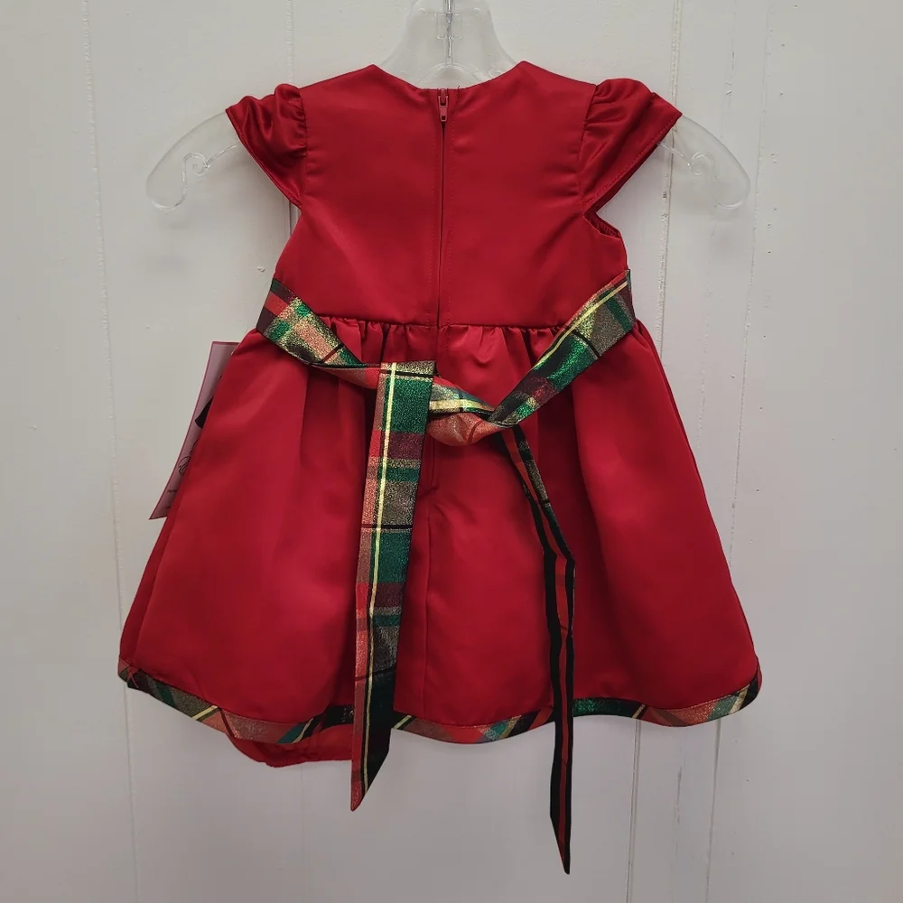 Rare Editions Baby Girl Plaid Bow Detail Satin Dress With Diaper Panty